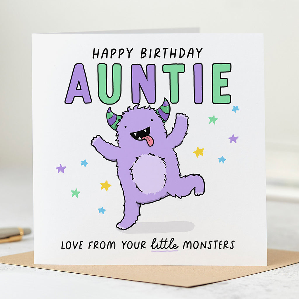 Auntie Little Monster Birthday Card