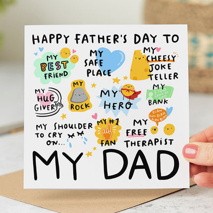 Happy Father's Day To My Dad - Fun-Filled Card with Playful Captions and Coloruful Illustrations"