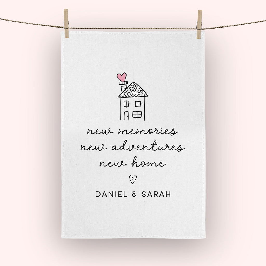 New Memories New Home Personalised Tea Towel
