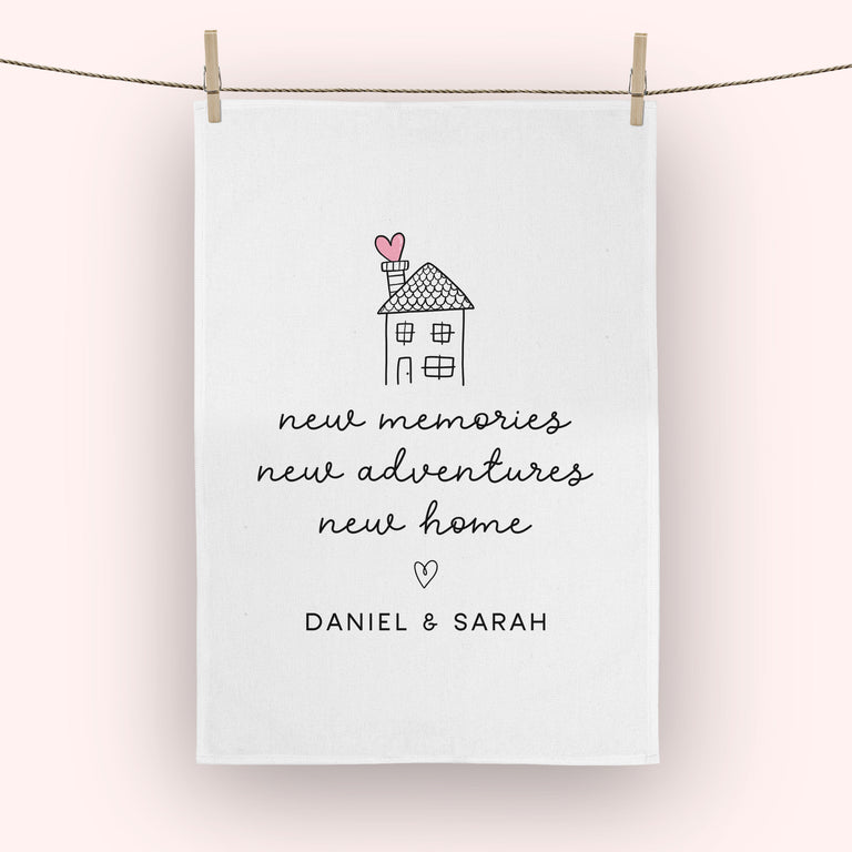 New Memories New Home Personalised Tea Towel
