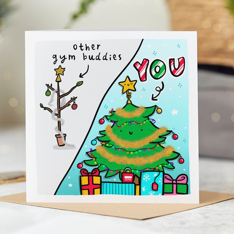 Gym Buddy Christmas Tree Card