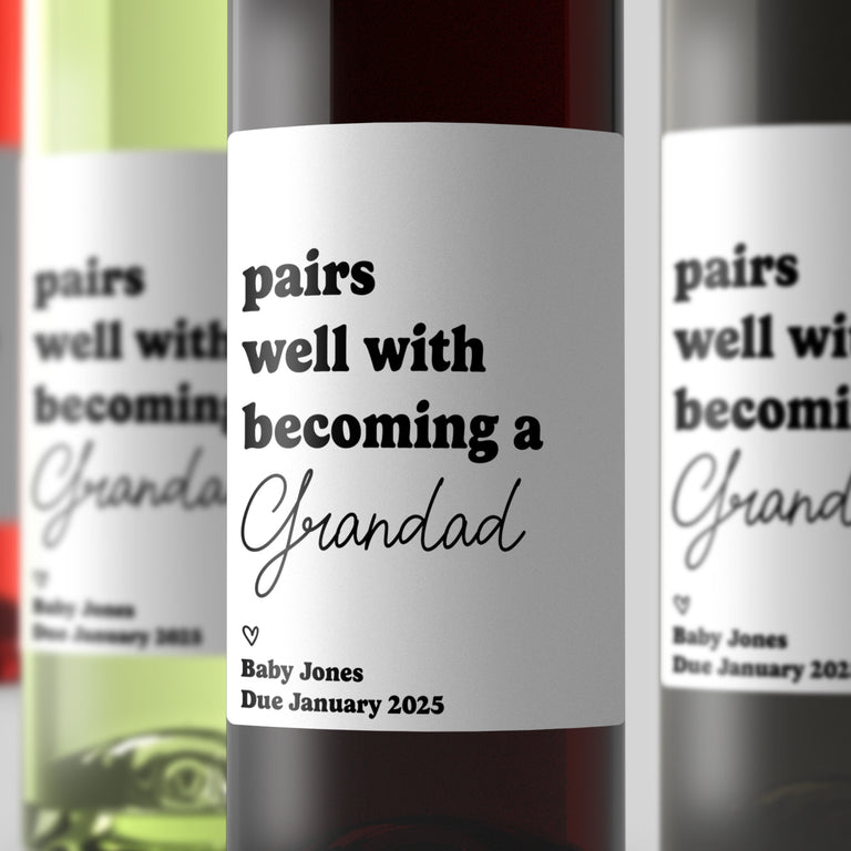 Personalised Wine Label - Pairs Well With Becoming a Grandad
