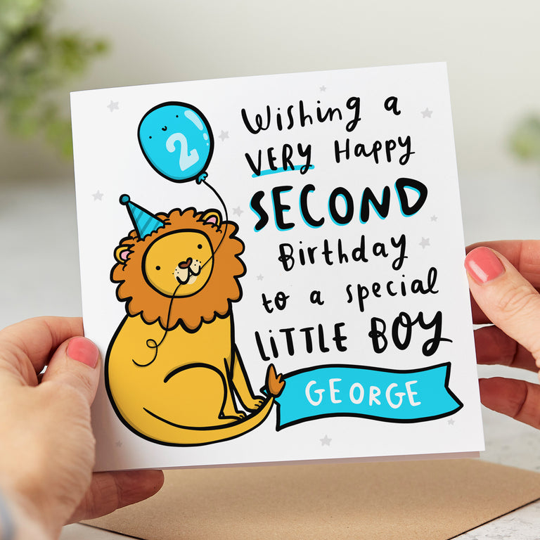 Personalised 2nd Birthday Card Blue Lion