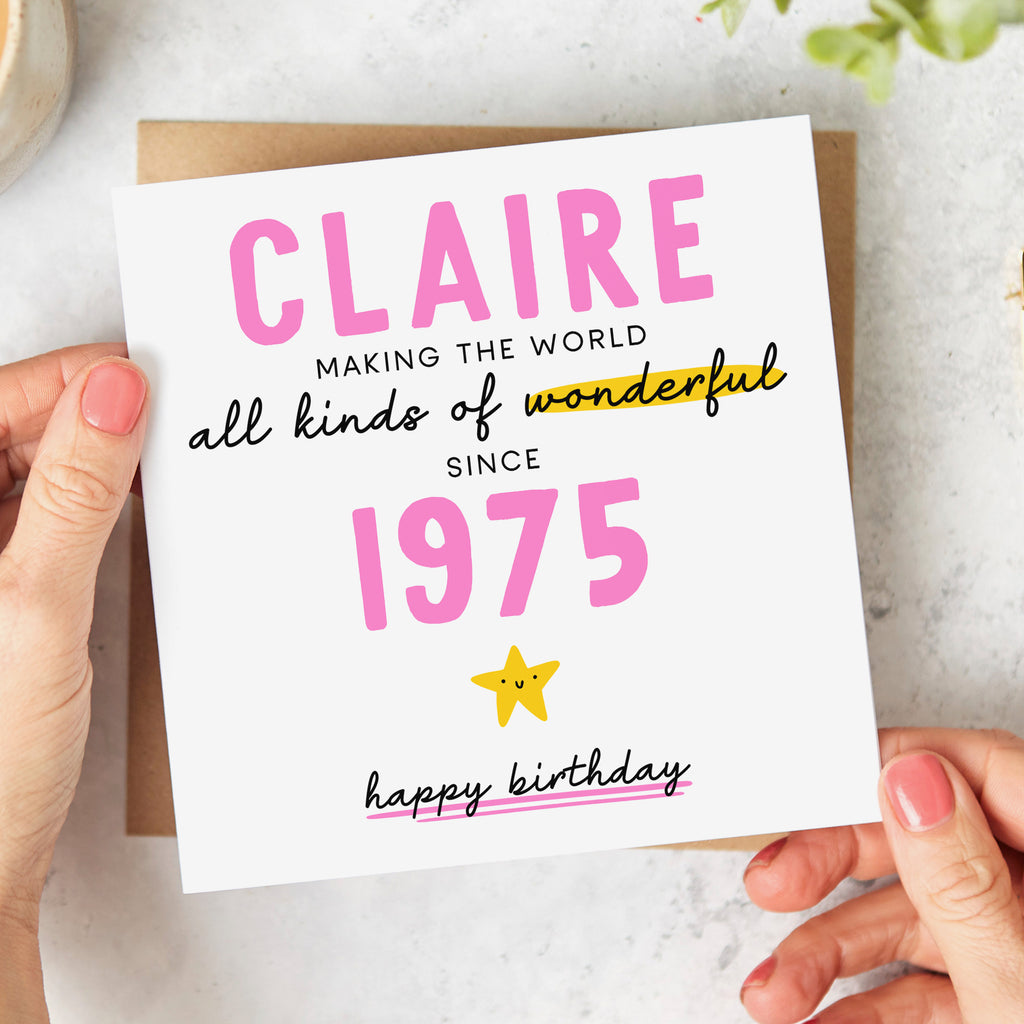 Wonderful since 1975 - Personalised 50th Birthday Card