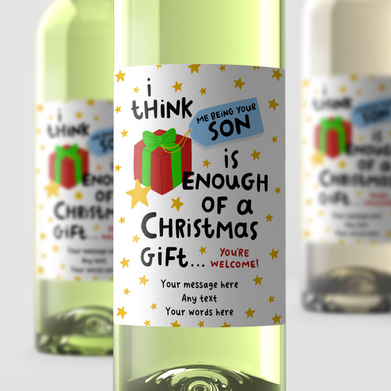 Personalised Christmas Wine Label - Son Enough