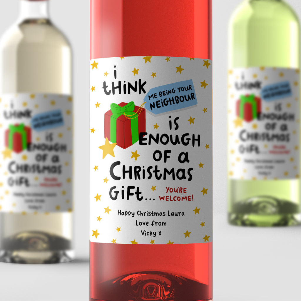 Personalised Christmas Wine Label - Neighbour Enough