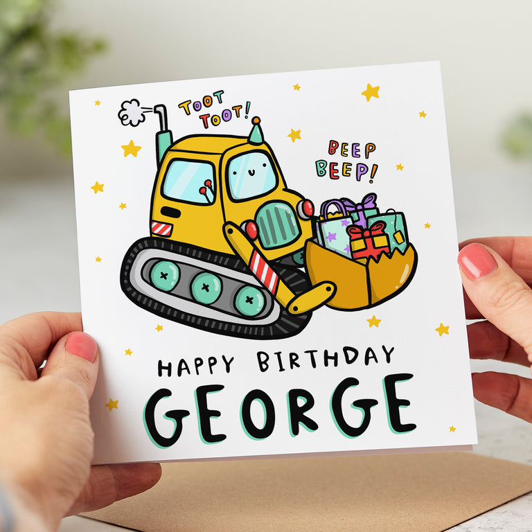 Personalised Digger Kids Birthday Card