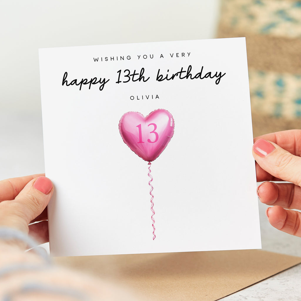 Personalised 13th Birthday Card - Pink Balloon