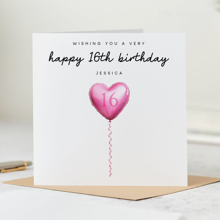 Personalised 16th Birthday Card - Pink Balloon
