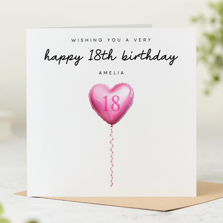 Personalised 18th Birthday Card - Pink Balloon