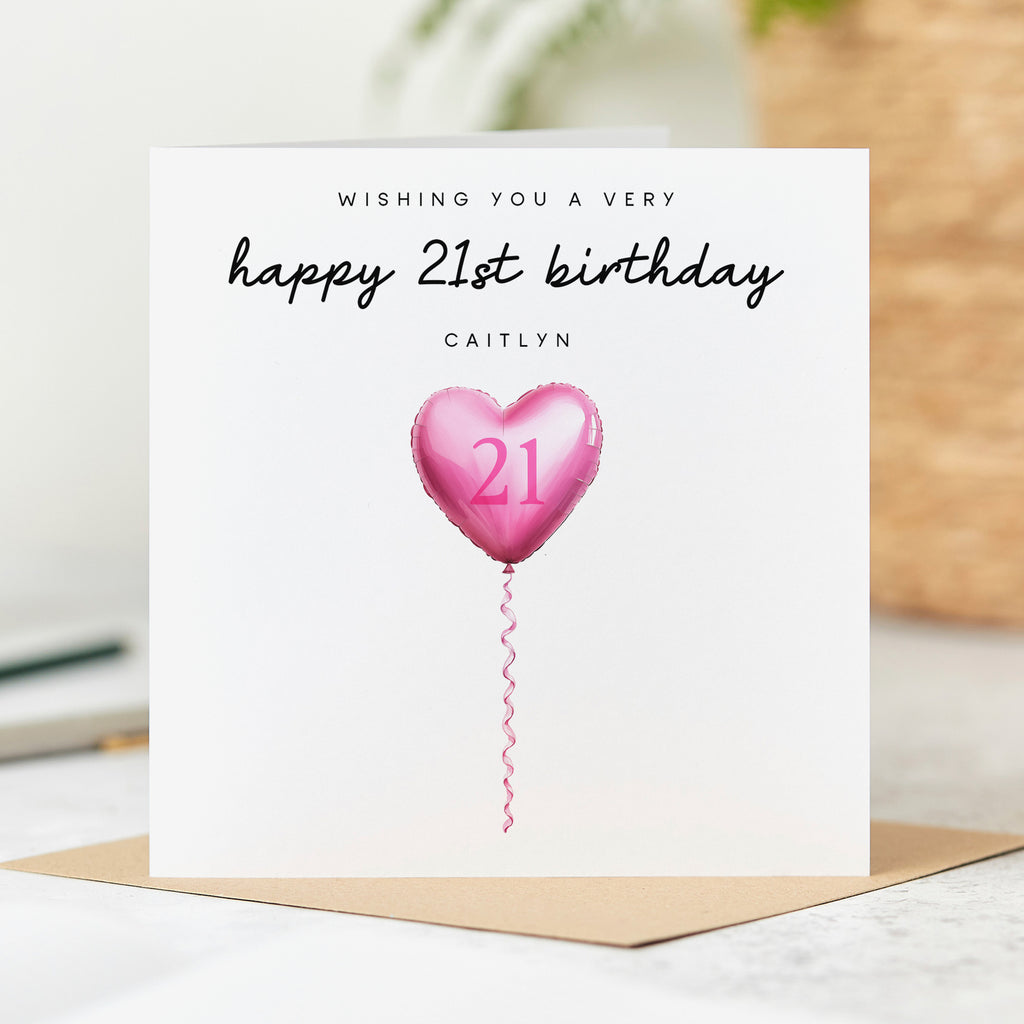 Personalised 21st Birthday Card - Pink Balloon