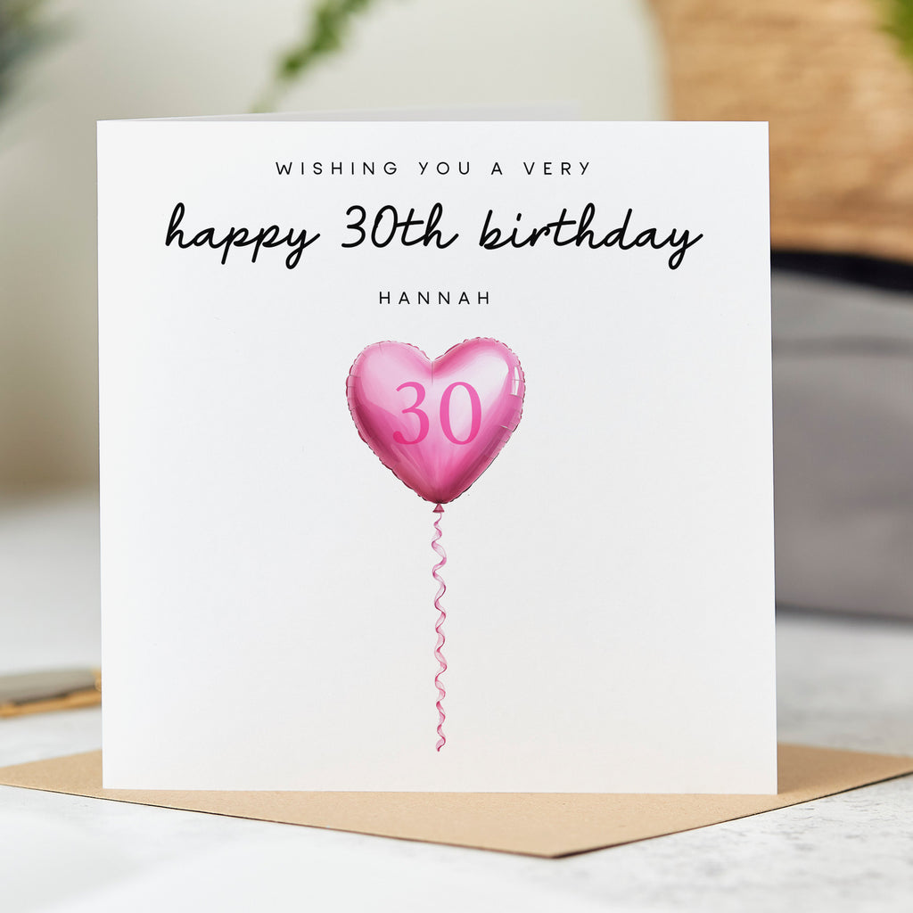 Personalised 30th Birthday Card - Pink Balloon