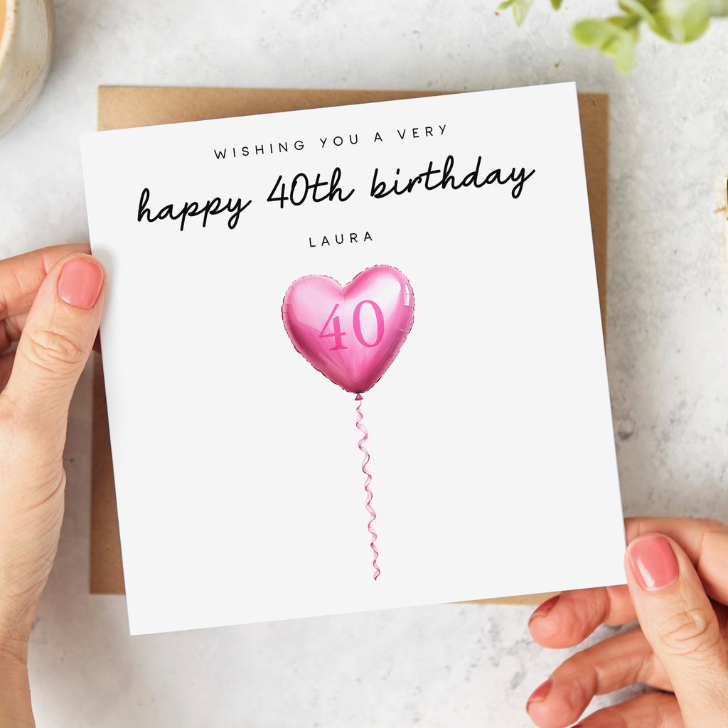 Personalised 40th Birthday Card - Pink Balloon