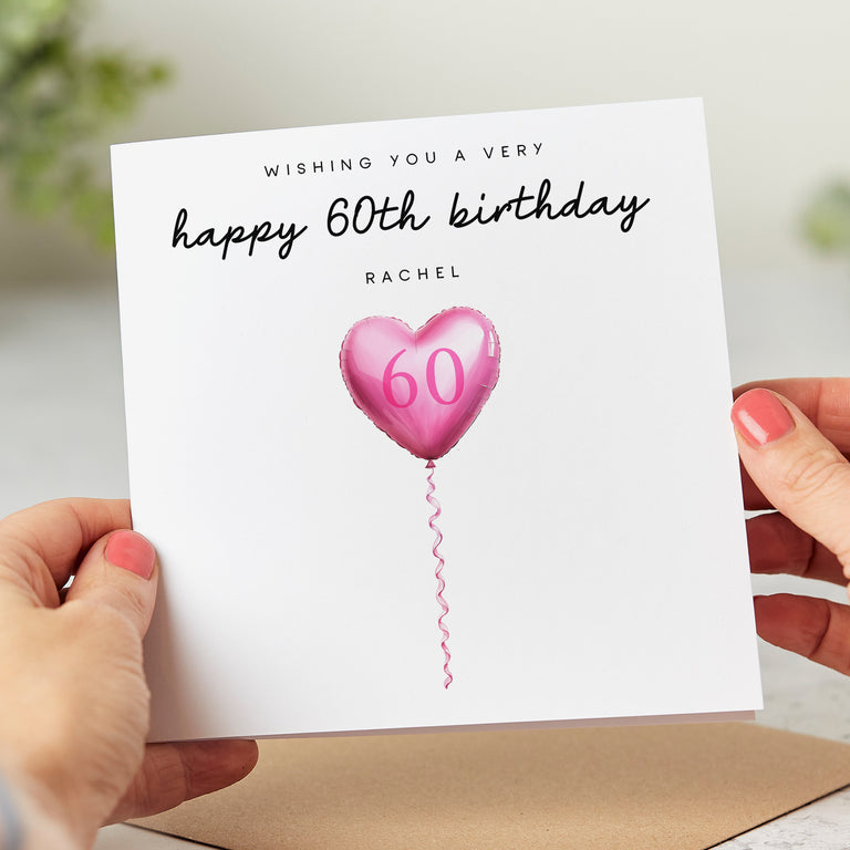 Personalised 60th Birthday Card - Pink Balloon