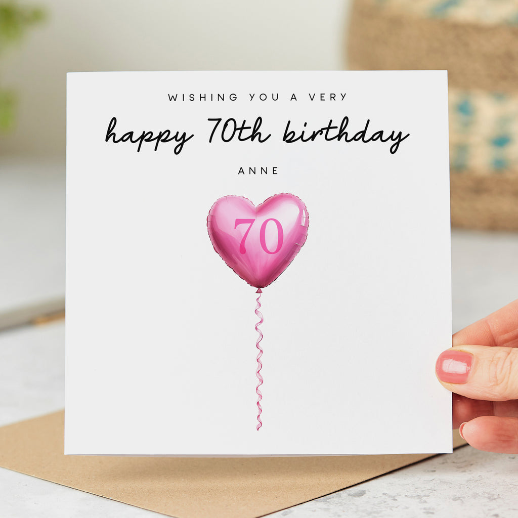 Personalised 70th Birthday Card - Pink Balloon