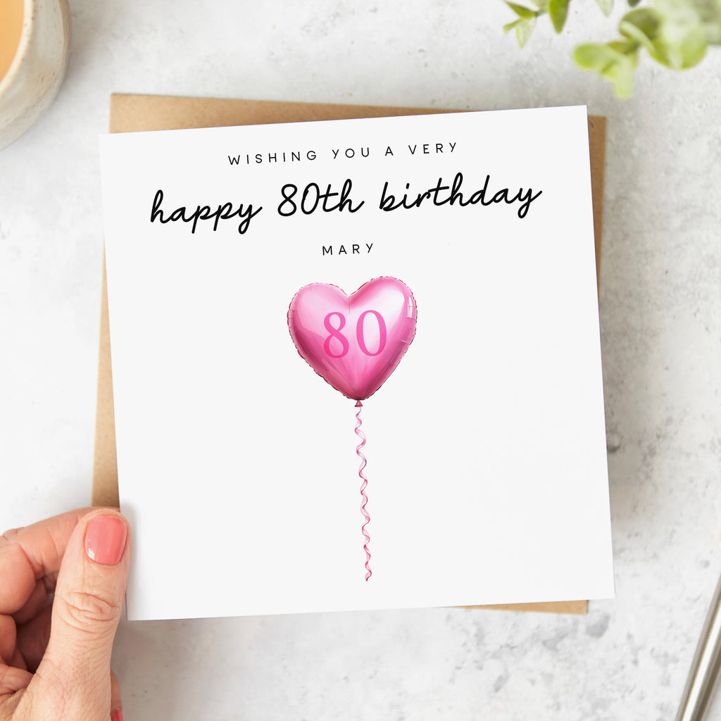 Personalised 80th Birthday Card - Pink Balloon