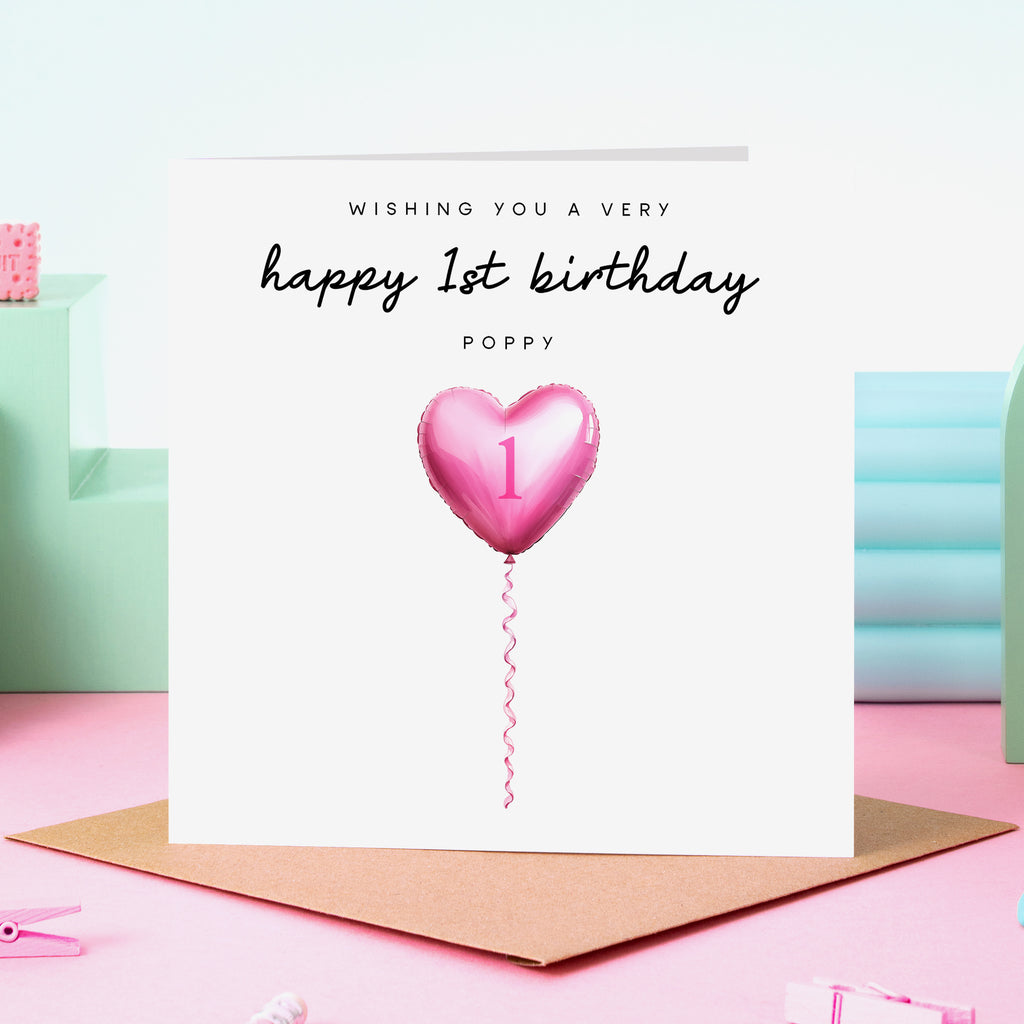 Personalised First Birthday Card - Pink Balloon