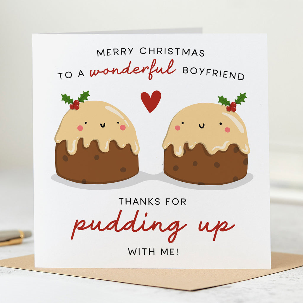 Boyfriend Pudding Up With Me Christmas Card
