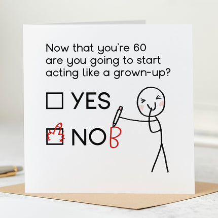 Act Like A Grown Up | Funny 60th Birthday Card – Arrow Gift Co