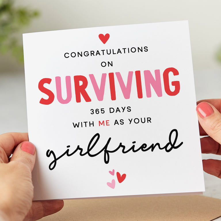 Surviving Me as Your Girlfriend 1st Anniversary Card
