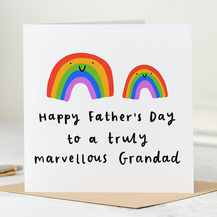 Father's Day card with a playful rainbow design and the text 'Happy Father's Day To A Truly Marvellous Grandad'.