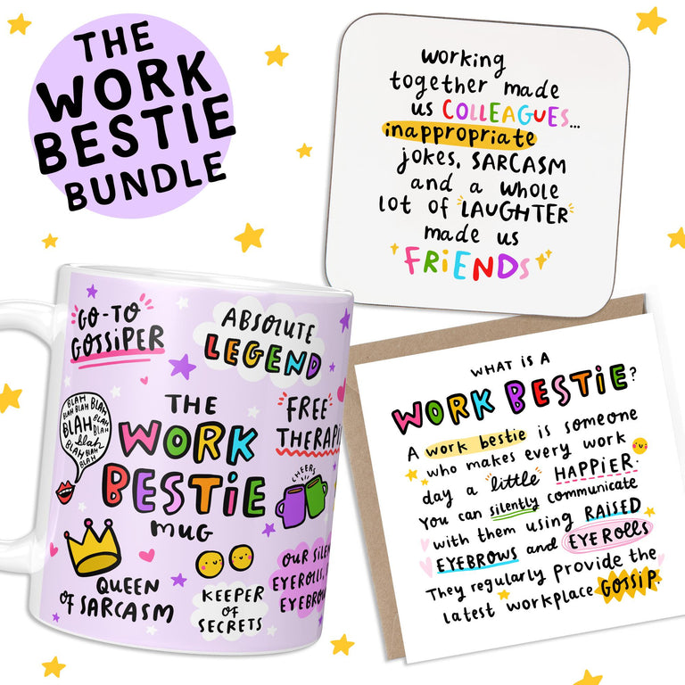 Work Bestie Bundle | Funny Mug, Coaster & Card for Colleague