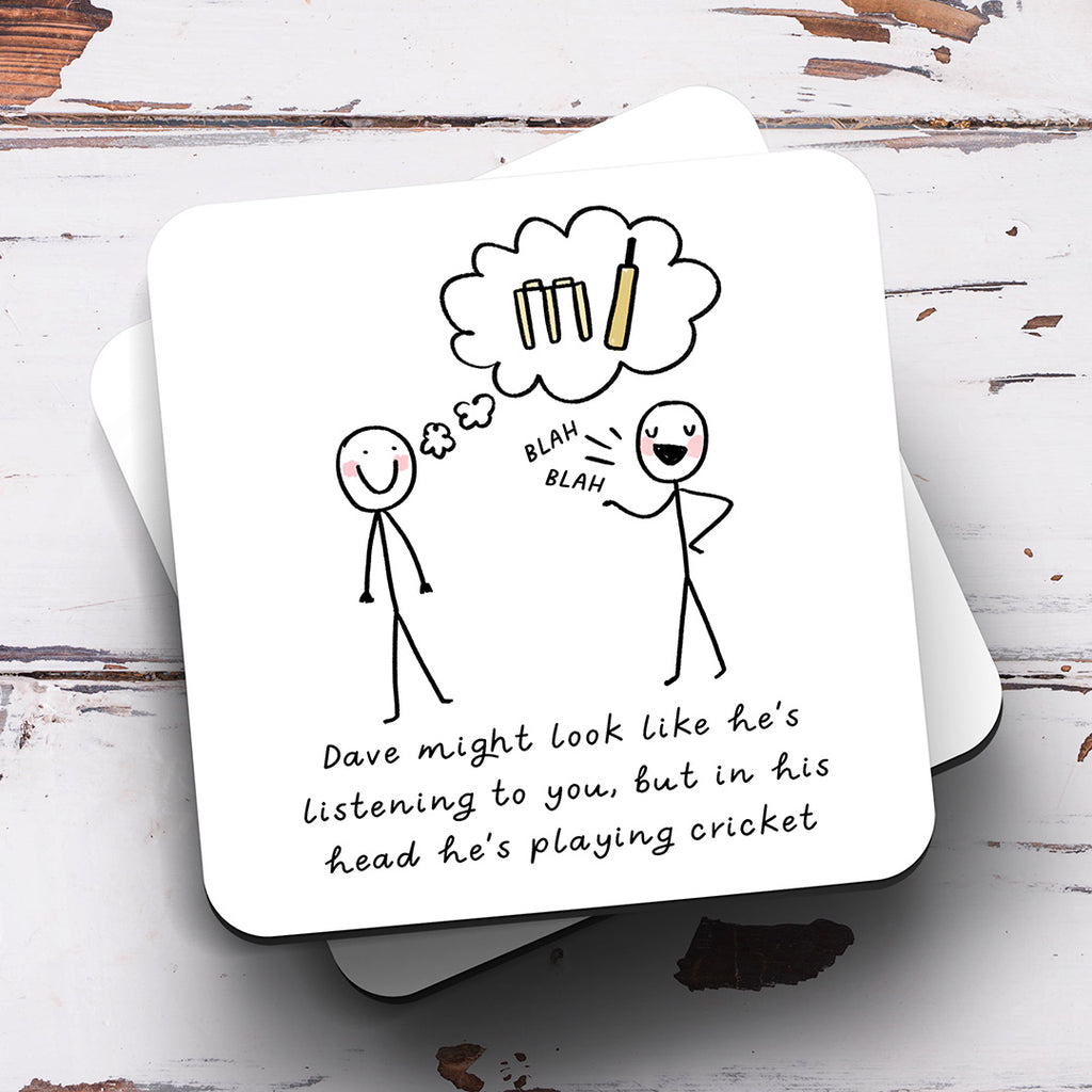 Personalised Coaster - Cricket Thinking About