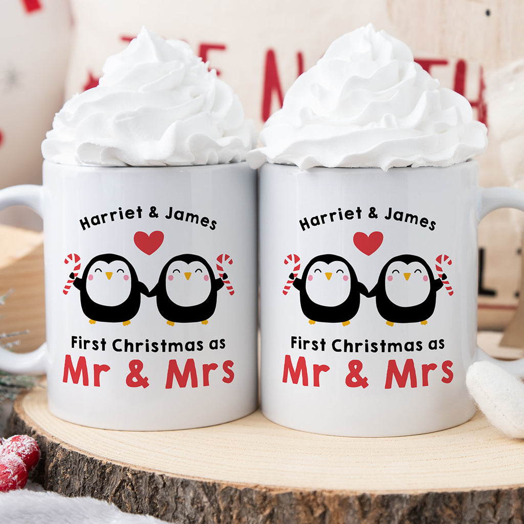 Personalised Set Of 2 Mugs - First Christmas Married